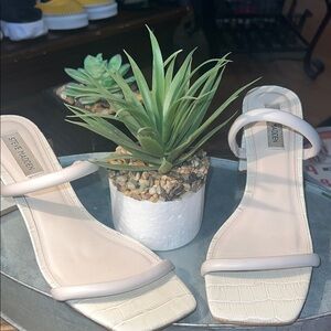 Steve Madden Women's Lilah Blocked Heel Sandal in Bone Crocodile Texture